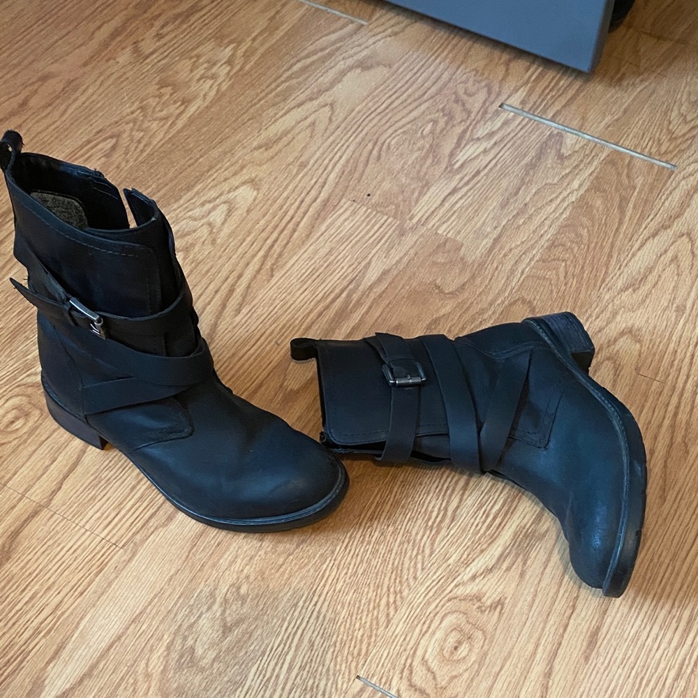 Clarks Black Leather Buckle Boots
